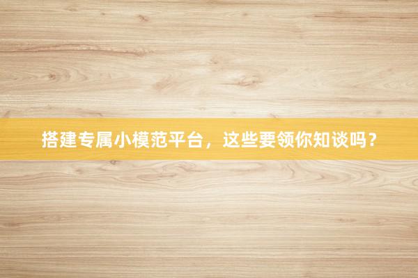 搭建专属小模范平台，这些要领你知谈吗？